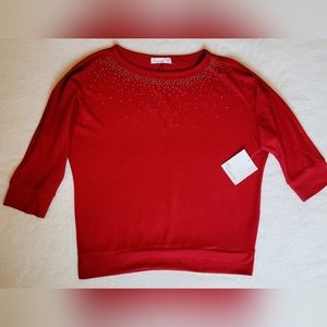Women red sweater 3/4 sleeve